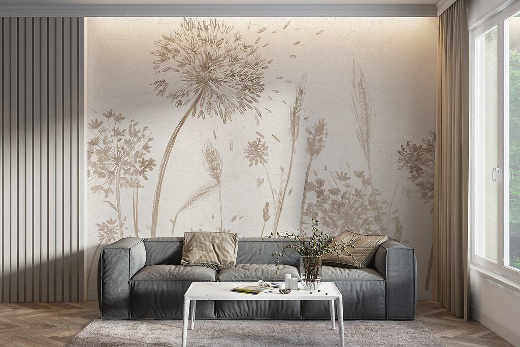 Drawing of dandelions and wheat