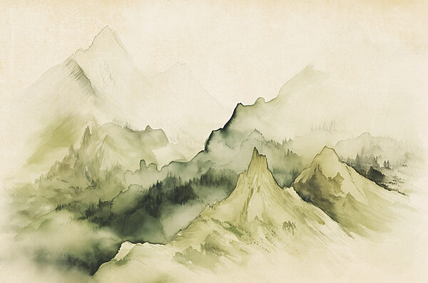 Pittura di montagne e nebbia Pittura di montagne e nebbia