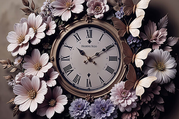 Clock surrounded by flowers Clock surrounded by flowers