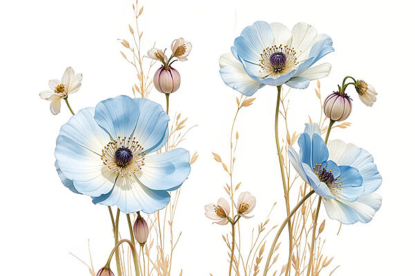 Group of blue and white flowers