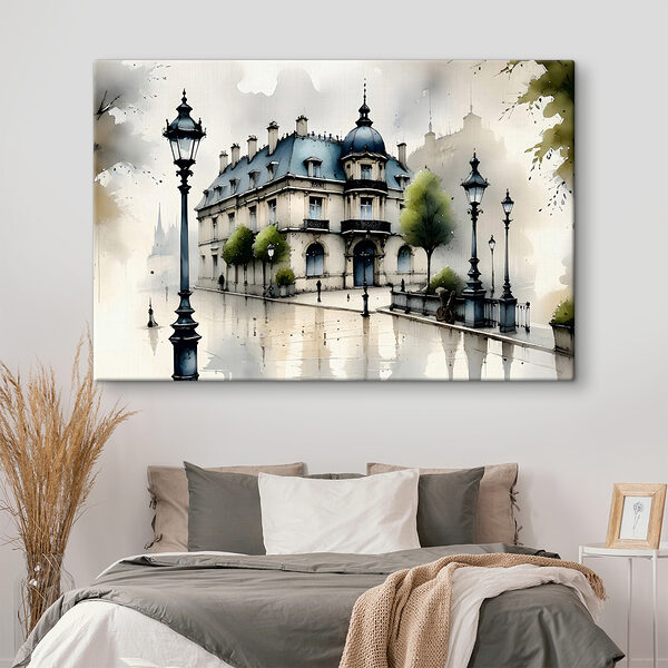Quadri Dipinto raffigurante un edificio con alberi e un lampione (COD: s39391) Quadri Quadri Dipinto raffigurante un edificio con alberi e un lampione (COD: s39391)