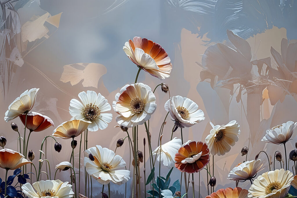 Group of white and orange flowers