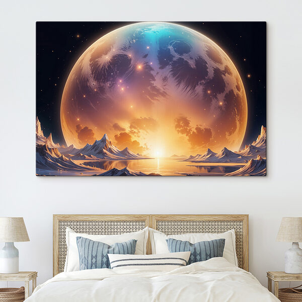 Planet with a sunset over water