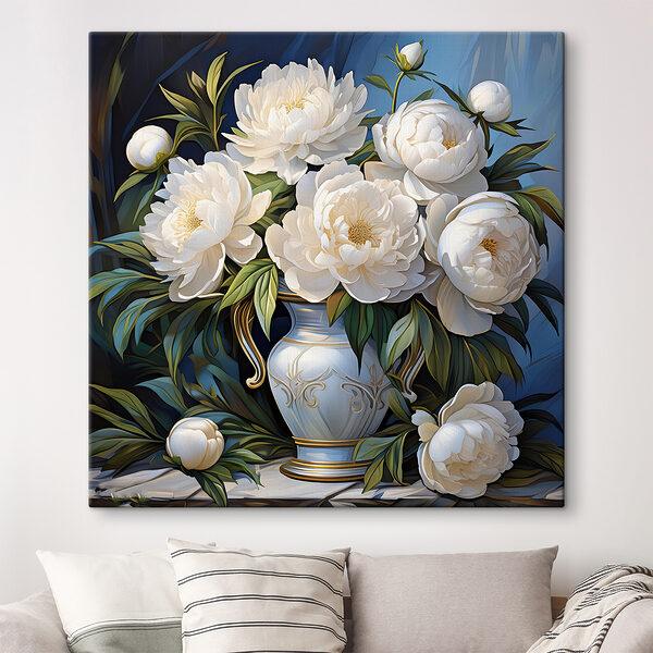 Painting of white flowers in a vase