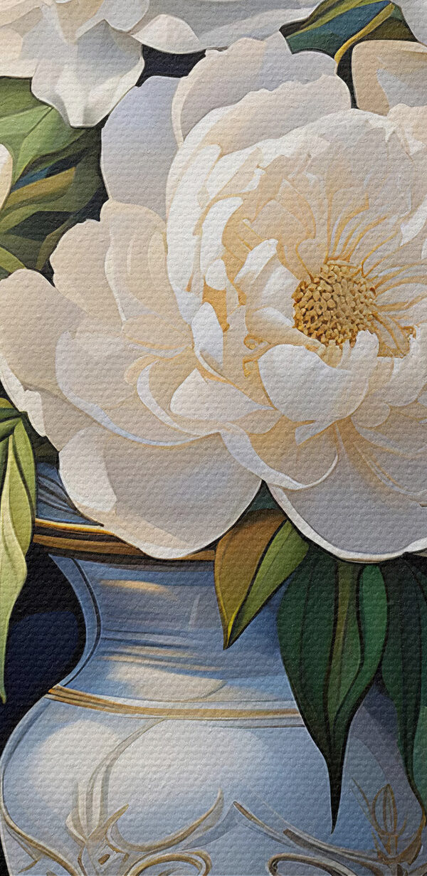 Painting of white flowers in a vase