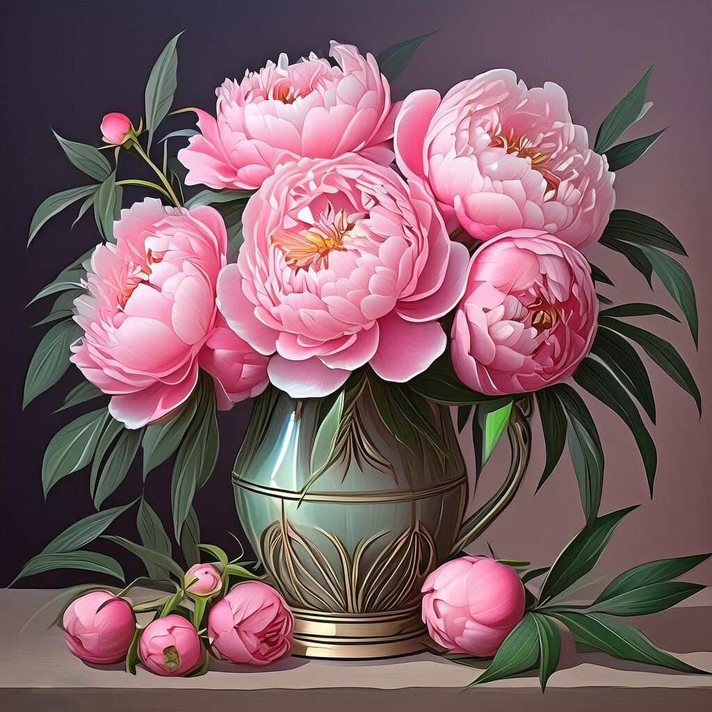 Painting of pink flowers in a vase