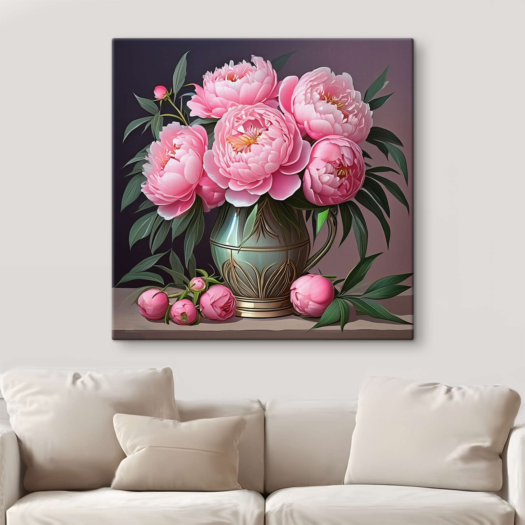 Painting of pink flowers in a vase