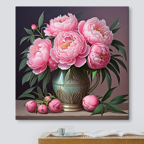 Painting of pink flowers in a vase