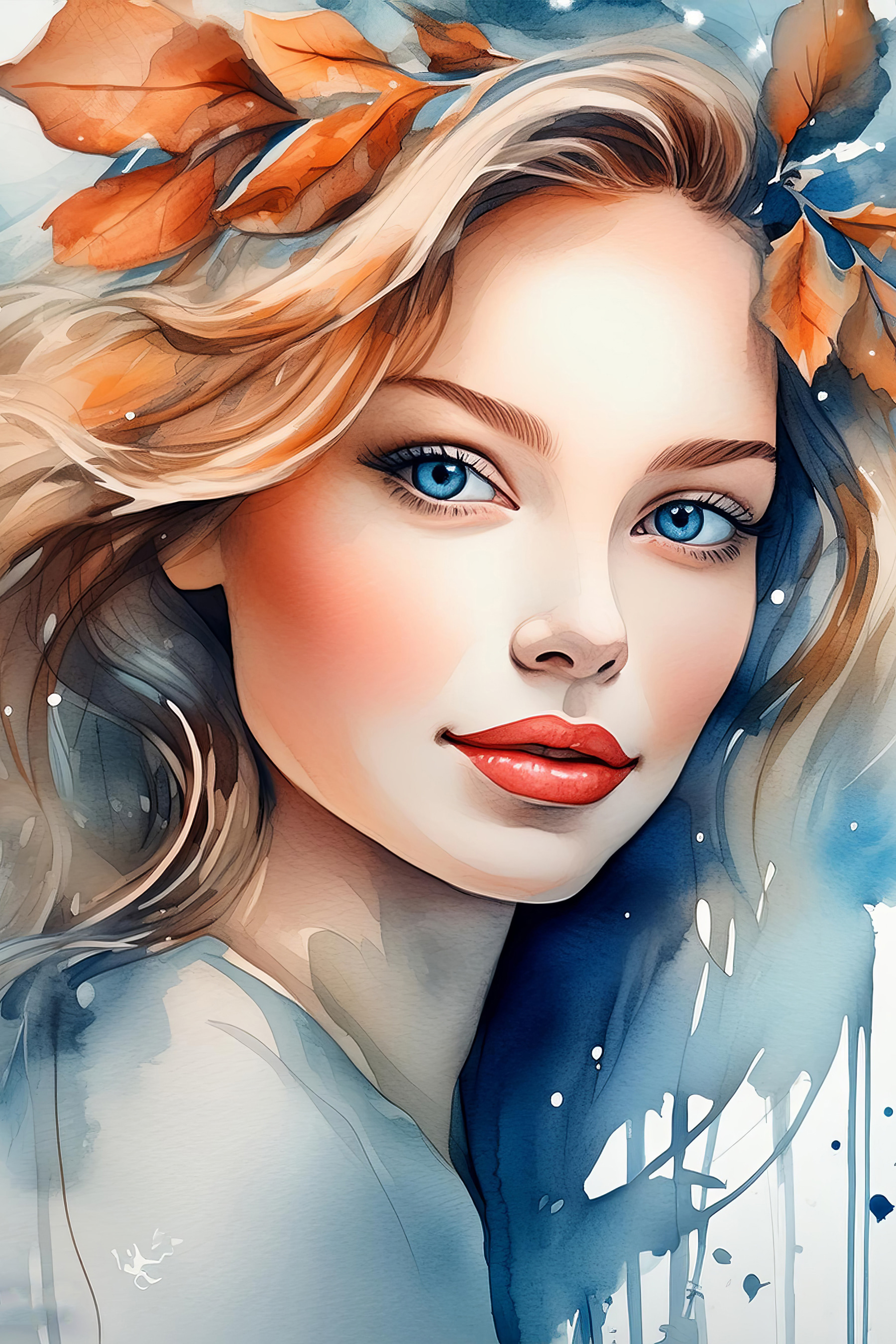 Woman with blue eyes and red lips