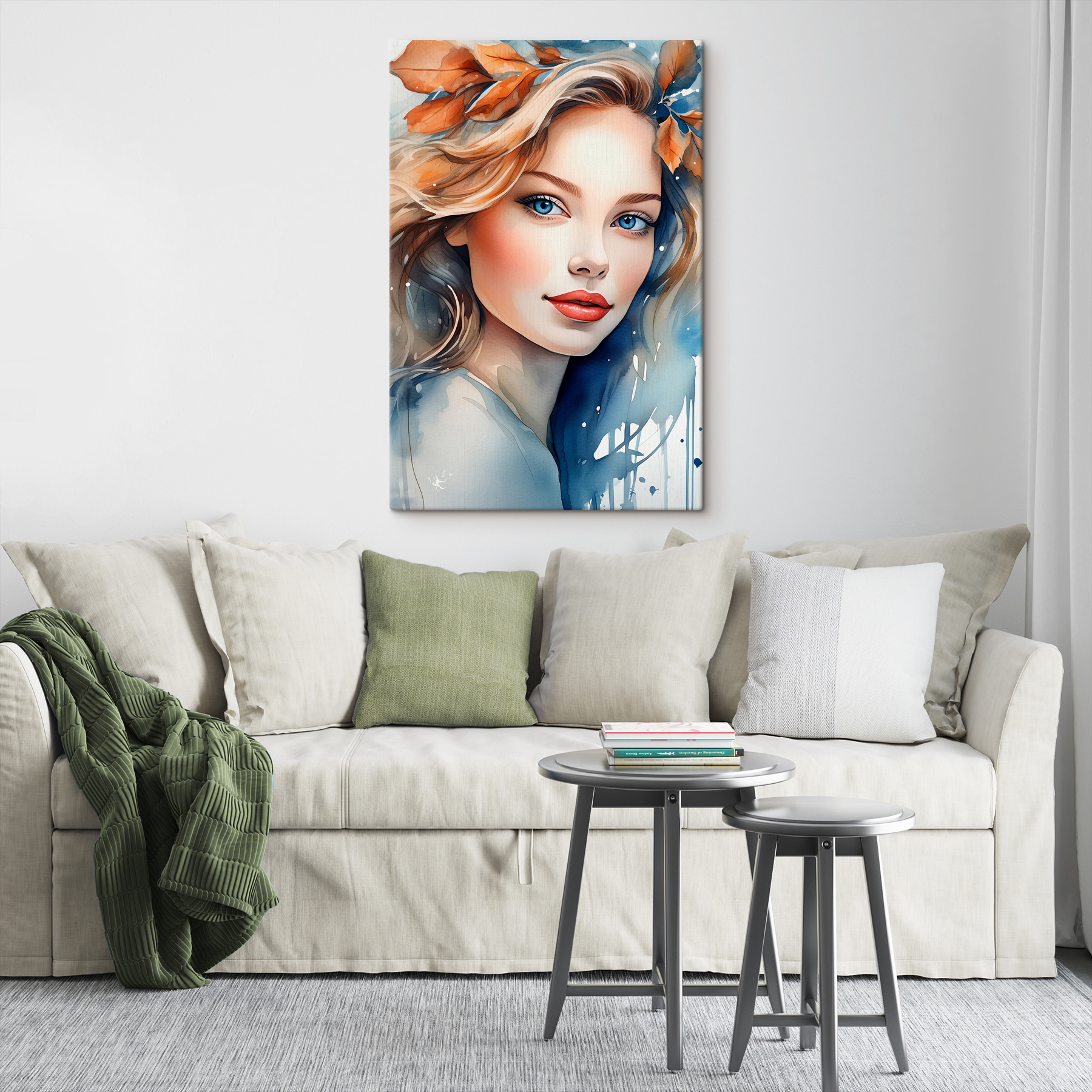 Woman with blue eyes and red lips
