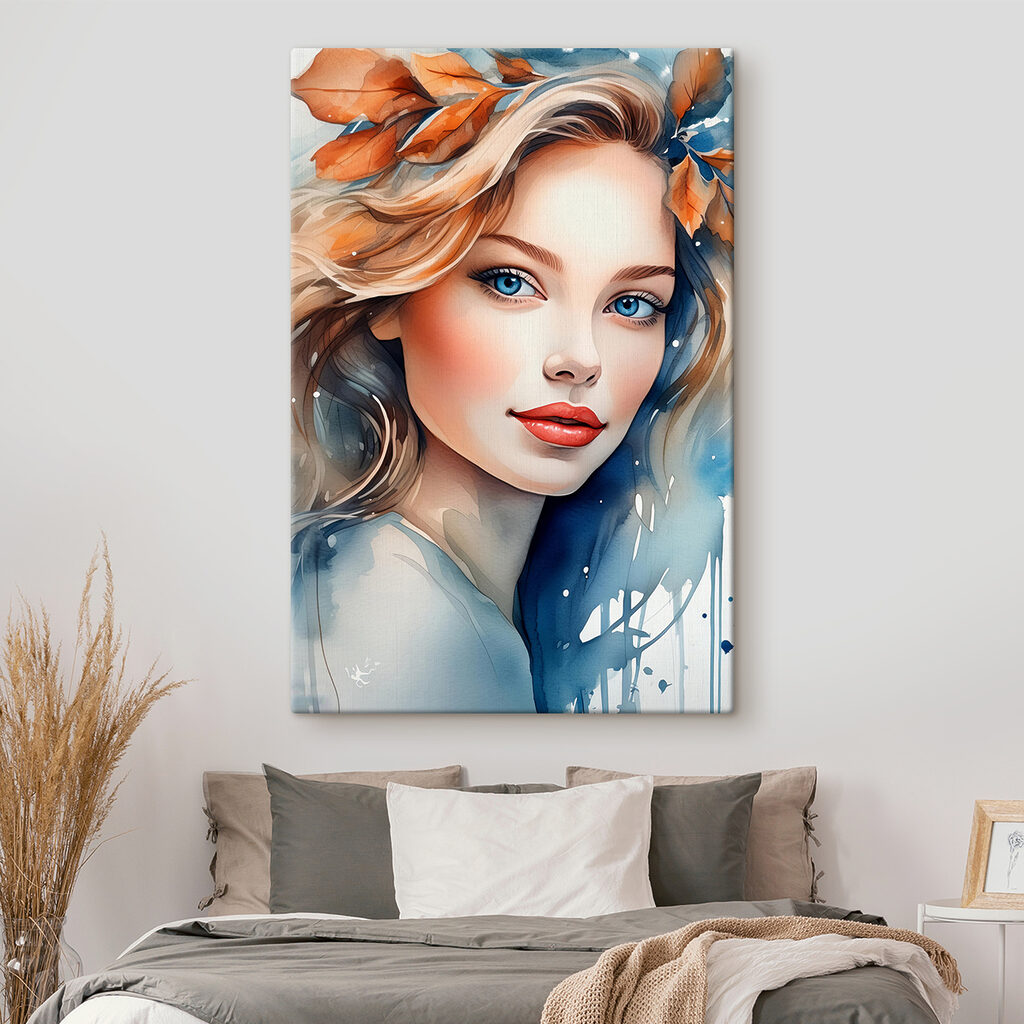 Woman with blue eyes and red lips