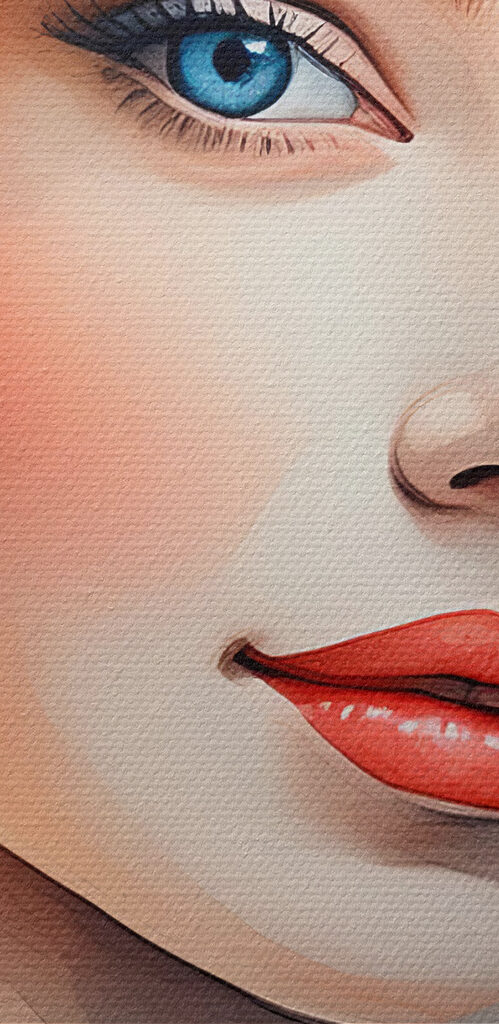 Woman with blue eyes and red lips