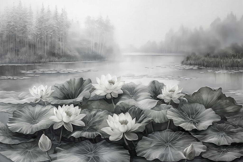 Gruppo di fiori bianchi su un lago Gruppo di fiori bianchi su un lago