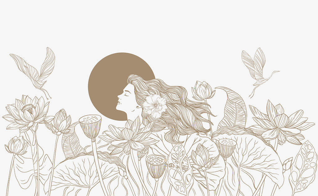 Donna con capelli lunghi e fiori Donna con capelli lunghi e fiori