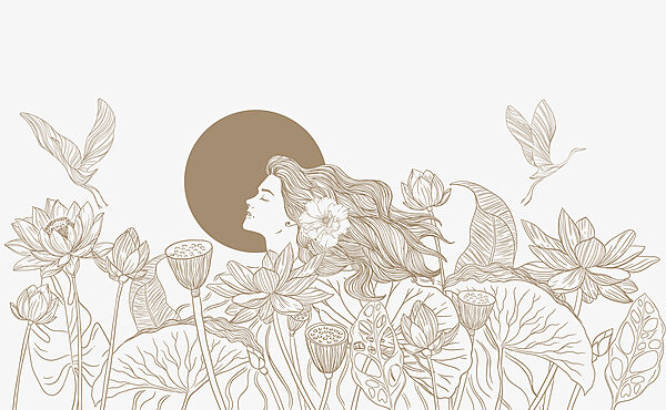 Donna con capelli lunghi e fiori Donna con capelli lunghi e fiori
