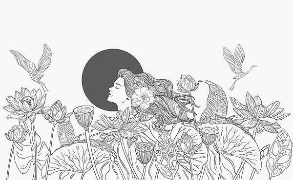Donna con capelli lunghi e fiori Donna con capelli lunghi e fiori