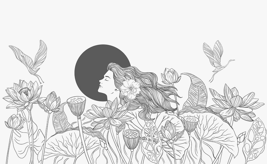 Donna con capelli lunghi e fiori Donna con capelli lunghi e fiori