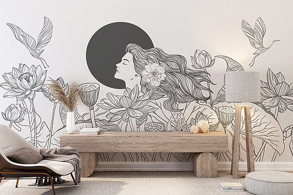 Donna con capelli lunghi e fiori Donna con capelli lunghi e fiori