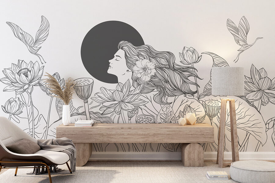 Donna con capelli lunghi e fiori Donna con capelli lunghi e fiori
