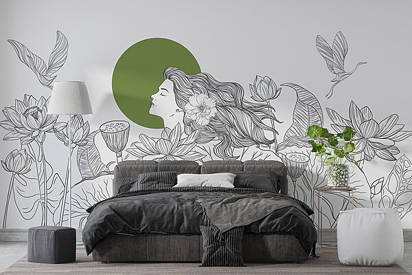 Disegno di donna con capelli lunghi e fiori Disegno di donna con capelli lunghi e fiori