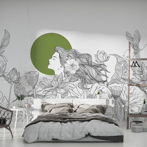 Disegno di donna con capelli lunghi e fiori Disegno di donna con capelli lunghi e fiori