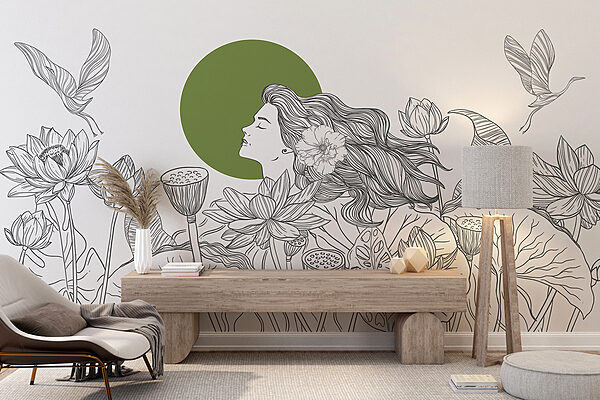 Disegno di donna con capelli lunghi e fiori Disegno di donna con capelli lunghi e fiori