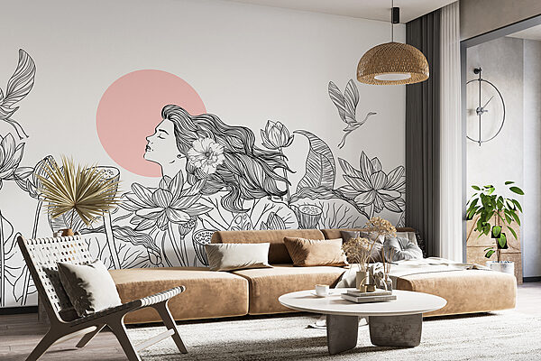 Disegno di donna con capelli lunghi e fiori Disegno di donna con capelli lunghi e fiori
