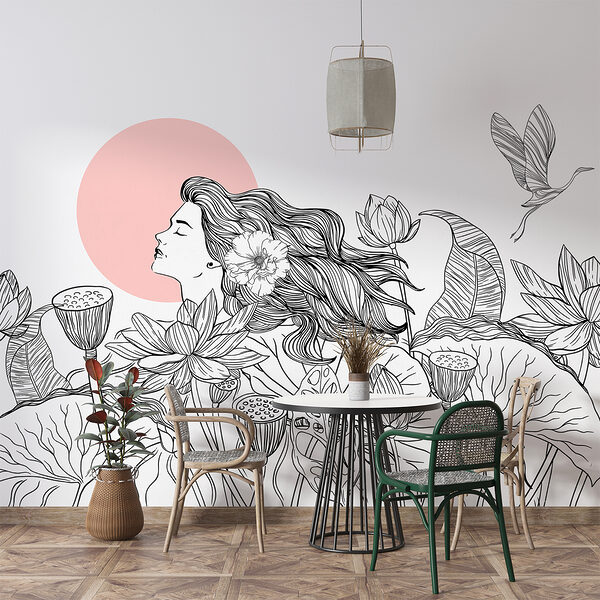 Disegno di donna con capelli lunghi e fiori Disegno di donna con capelli lunghi e fiori