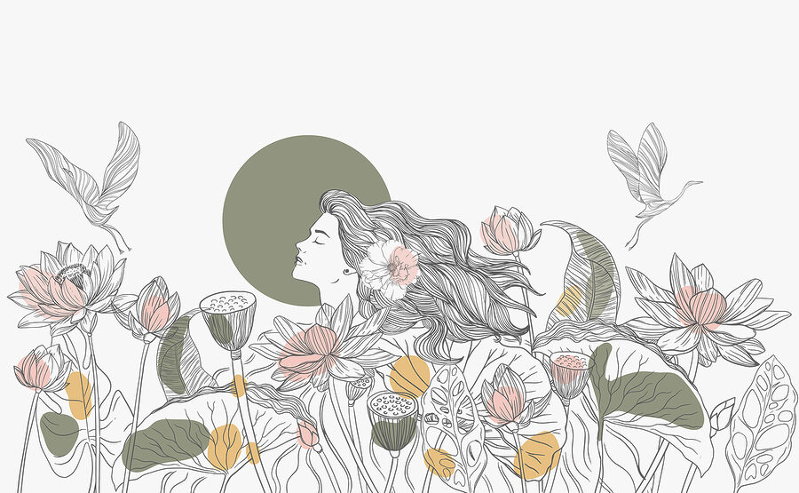 Donna con capelli lunghi e fiori