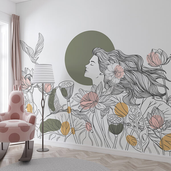 Donna con capelli lunghi e fiori Donna con capelli lunghi e fiori