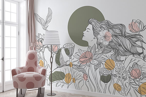 Donna con capelli lunghi e fiori Donna con capelli lunghi e fiori