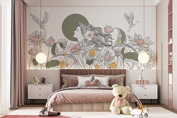 Donna con capelli lunghi e fiori Donna con capelli lunghi e fiori