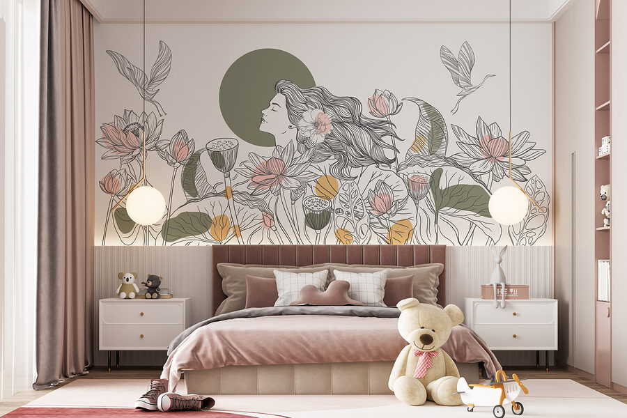 Donna con capelli lunghi e fiori