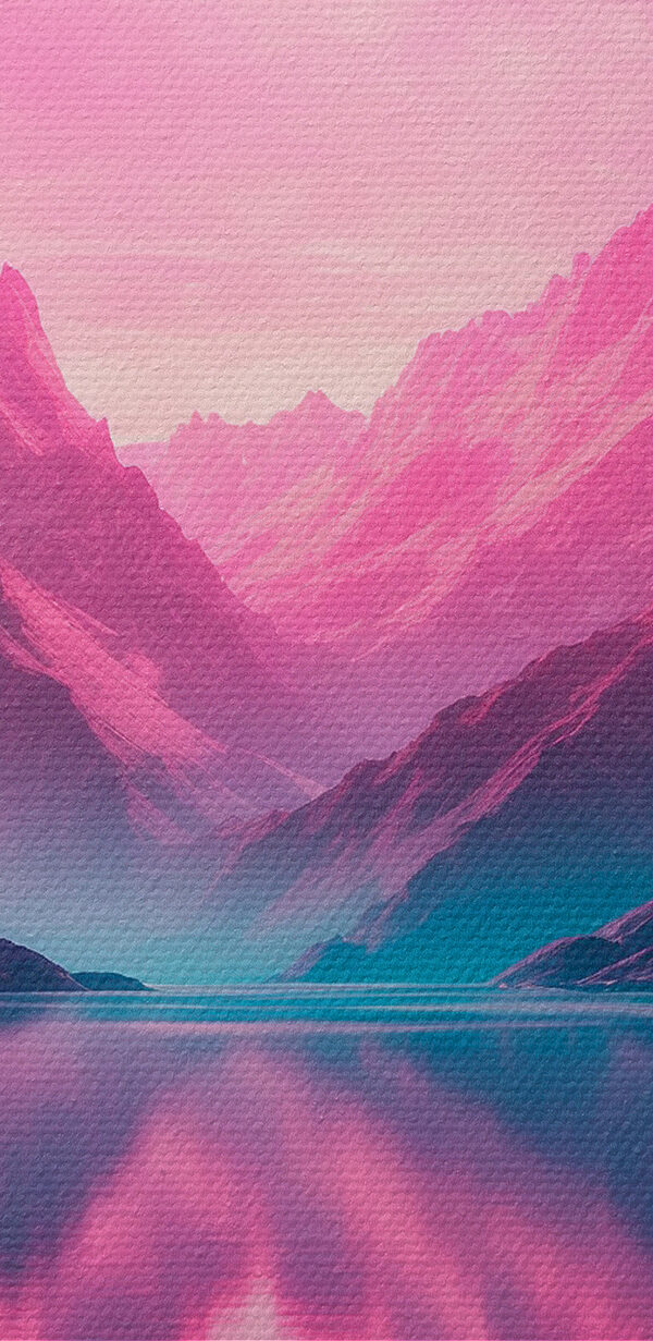Pink moon over a mountain lake