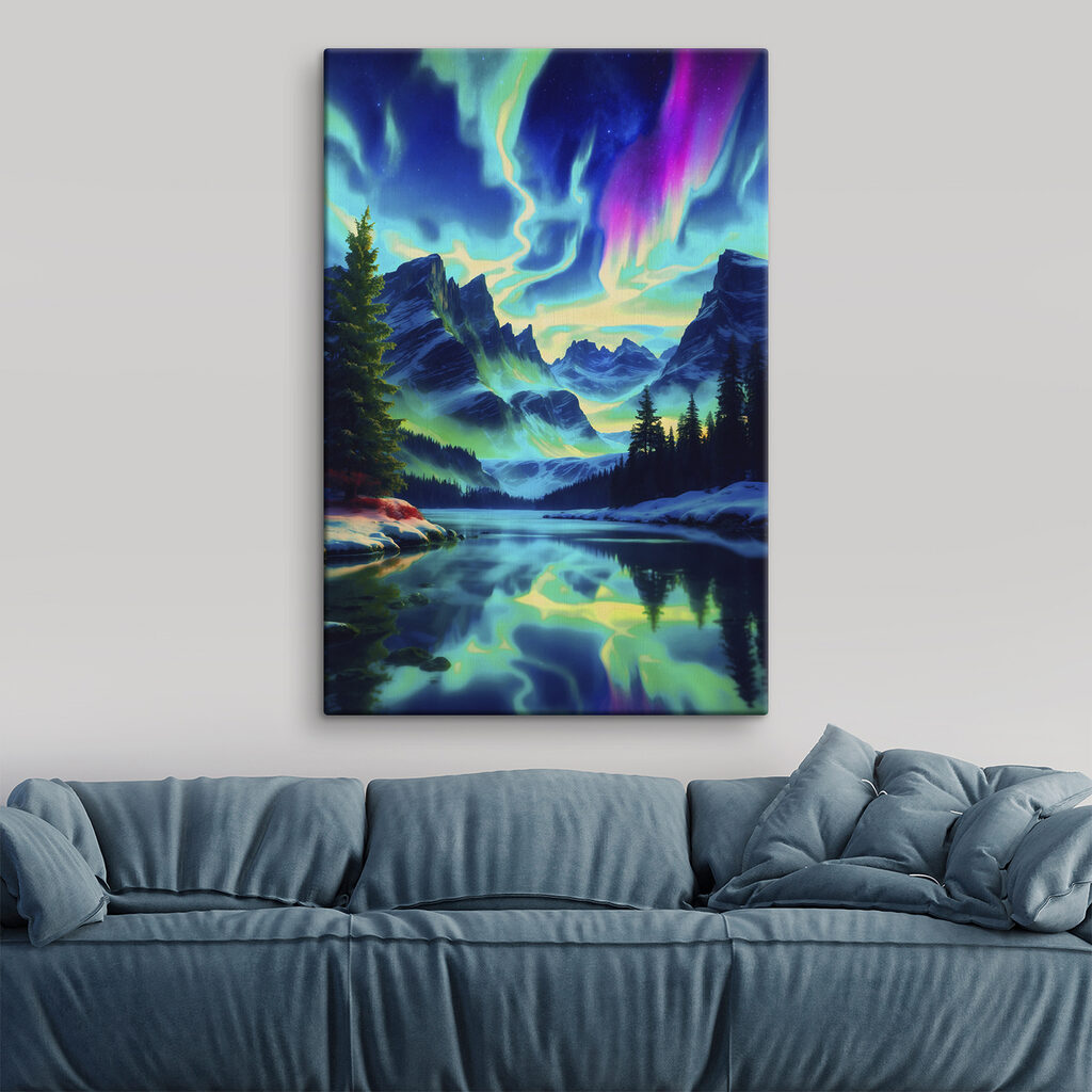 Lake with trees and mountains in the background