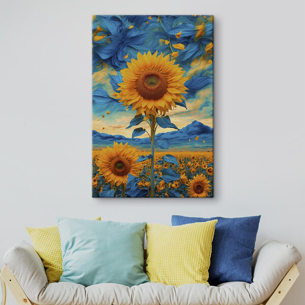 Quadri Girasole con foglie blu e gialle (COD: s39367) Quadri Quadri Girasole con foglie blu e gialle (COD: s39367)