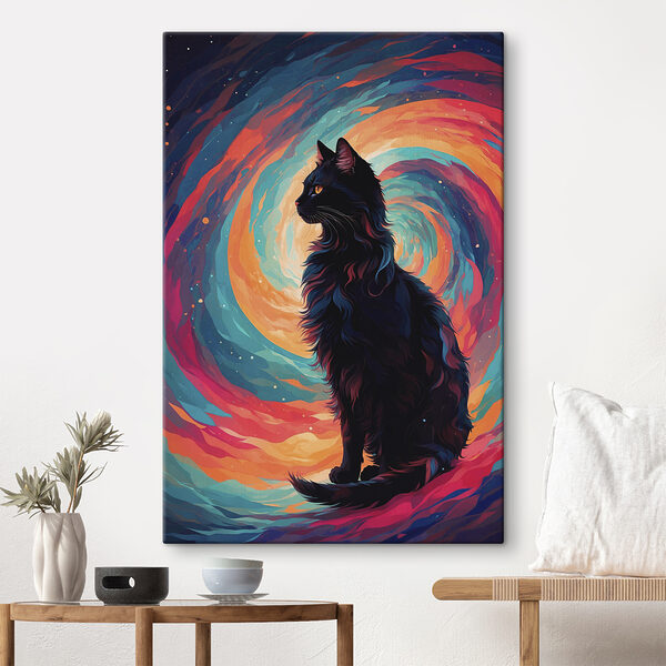 Quadri Gatto seduto davanti a un vortice colorato (COD: s39370) Quadri Quadri Gatto seduto davanti a un vortice colorato (COD: s39370)