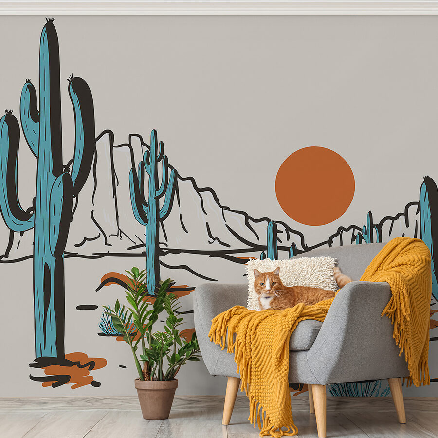 Paesaggio desertico con cactus e montagne