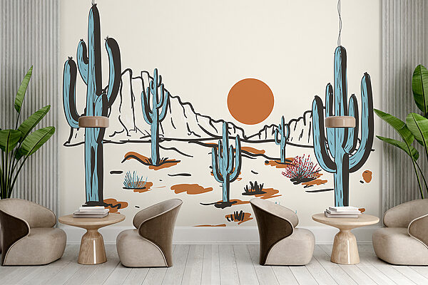 Paesaggio desertico con cactus e montagne Paesaggio desertico con cactus e montagne