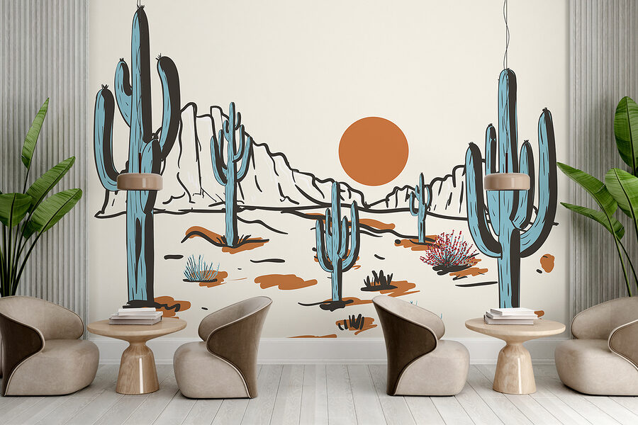 Paesaggio desertico con cactus e montagne
