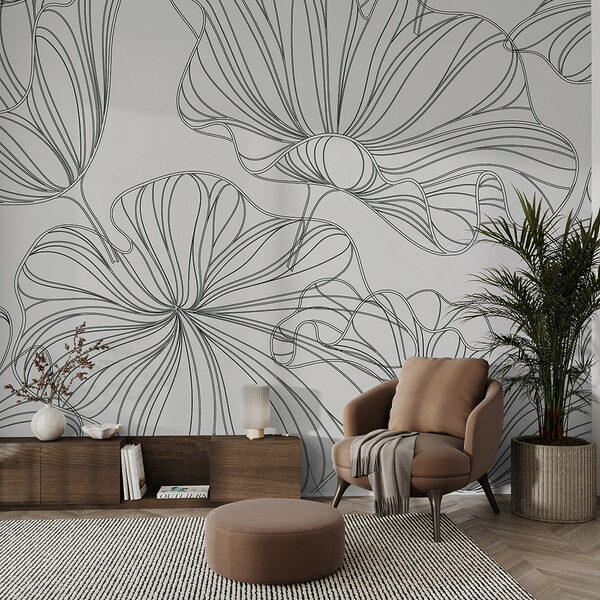 Carta da parati Carta da parati Motivo di fiori su sfondo bianco (COD: w07997v1)