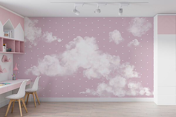 Pink and white background with white clouds