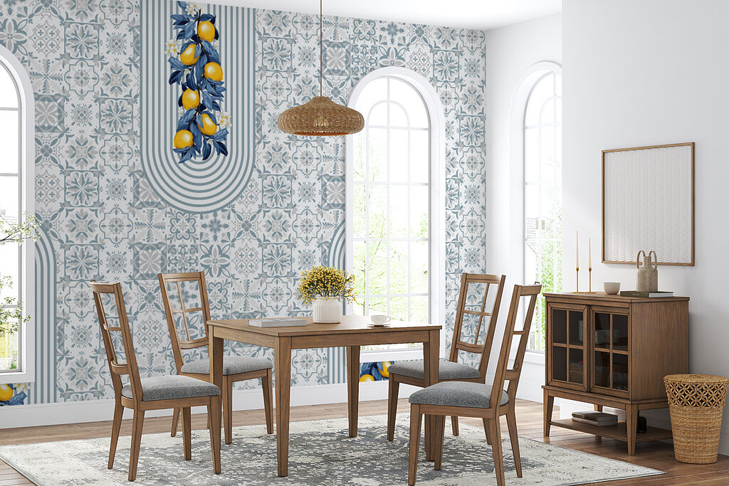 Pattern of fruit on a white and blue background Pattern of fruit on a white and blue background