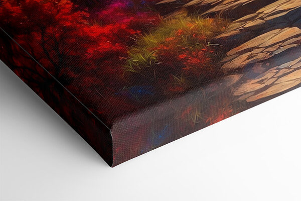 Painting of a mountain landscape with a tree and a colorful sunset Painting of a mountain landscape with a tree and a colorful sunset