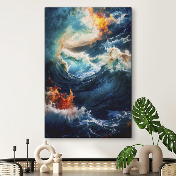 Quadri Quadri Grandi onde con fuoco e fumo (COD: s39376)