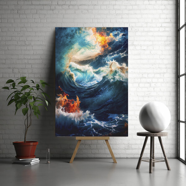 Large waves with fire and smoke Large waves with fire and smoke