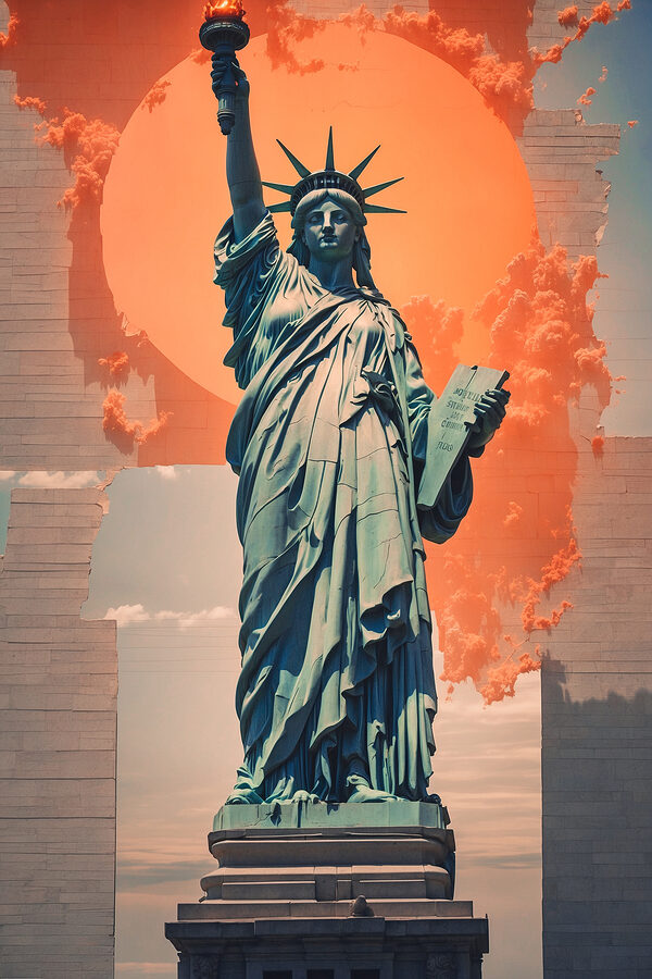 Statue of liberty with a sun behind it with Statue of Liberty in the background Statue of liberty with a sun behind it with Statue of Liberty in the background