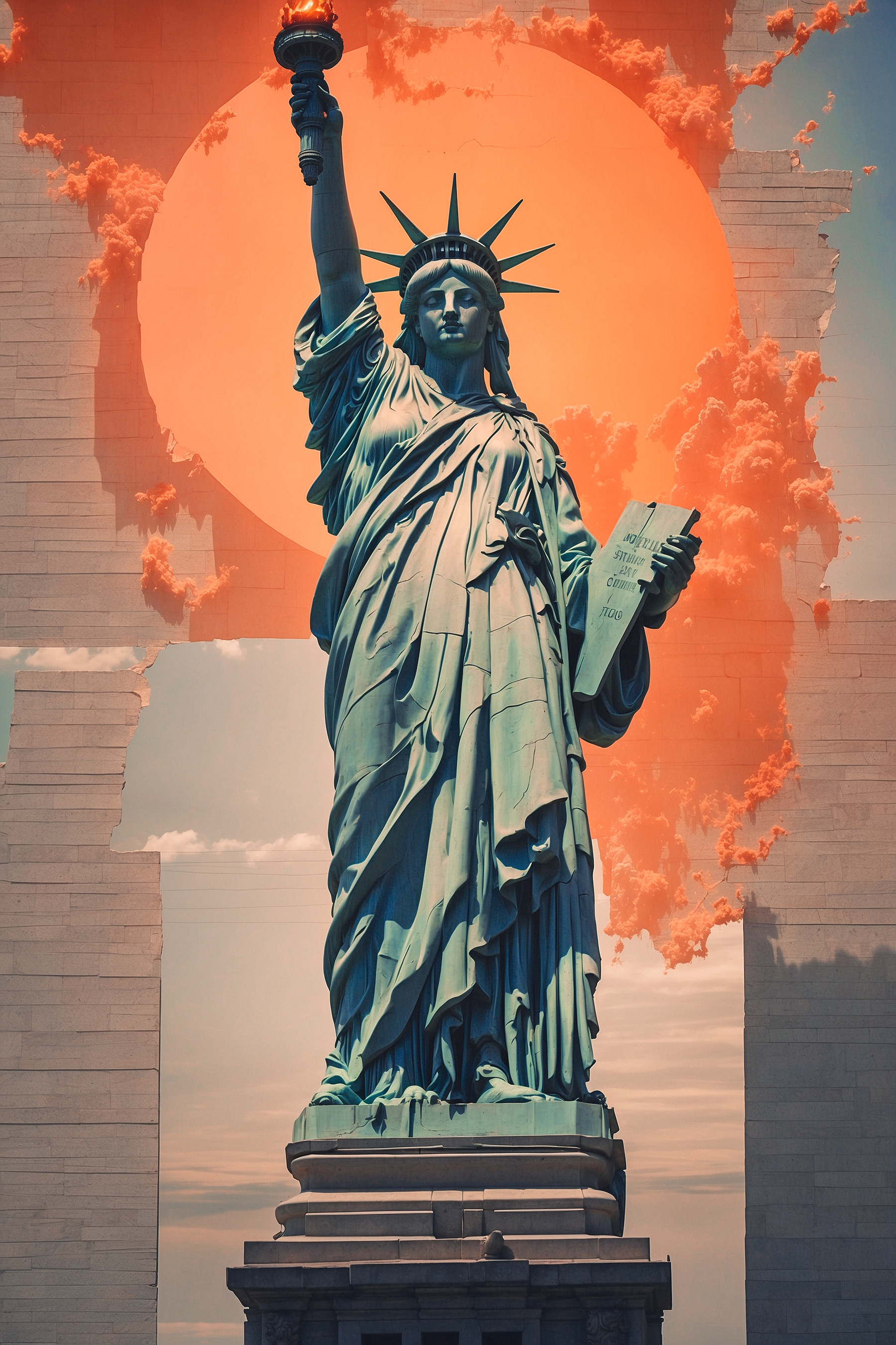 Statue of liberty with a sun behind it with Statue of Liberty in the background Statue of liberty with a sun behind it with Statue of Liberty in the background