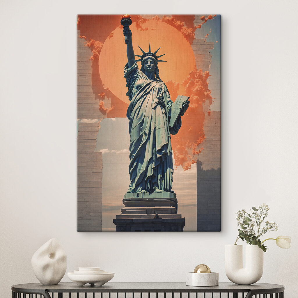 Statue of liberty with a sun behind it with Statue of Liberty in the background Statue of liberty with a sun behind it with Statue of Liberty in the background