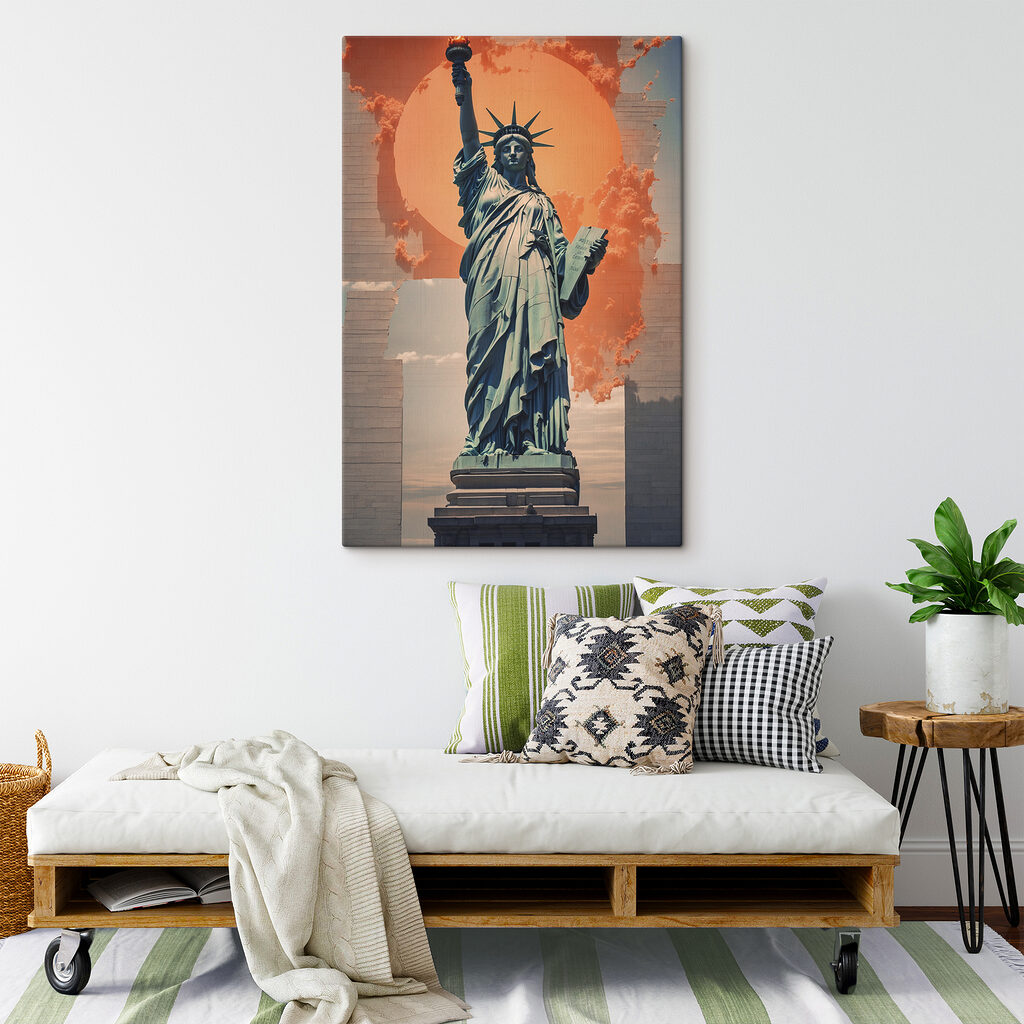 Statue of liberty with a sun behind it with Statue of Liberty in the background Statue of liberty with a sun behind it with Statue of Liberty in the background